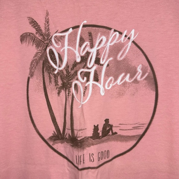 Life is Good Happy Hour Classic Fit Pink T-Shirt Size Large - Picture 2 of 8